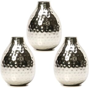Hosley Set of 3 Metal Bud Vases - Your Choice of Colors. 4.5 Inch High. Ideal Accent Piece for Coffee and Side Tables as Well as Dried Floral Arrangements (1-Silver Finish)