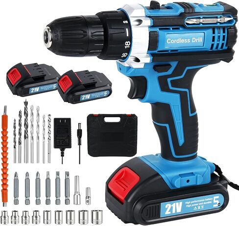 Power Drill Cordless, 3/8 Electric Drill with Battery and Charger, 21V Drill Set for Specialized Field and Homework, Battery Drill with LED Light, Variable Speed Mode in Saudi Arabia