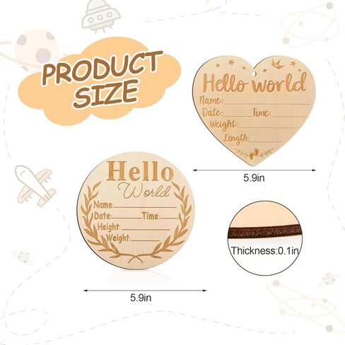 2Pcs Wooden Baby Announcement Sign, Birth Announcement Sign Hello World Newborn Welcome Sign for Girl Boy Baby Shower Hospital Nursery Photo Props in Kuwait