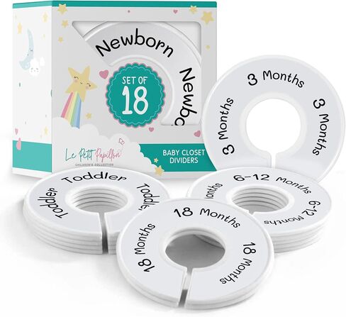 Baby Closet Dividers by Le Petit Papillon - Set of 18 Hanger Dividers from Newborn to Toddler (Single Month and Ranged Age Months) - Unisex Girl and Boy - Gender Neutral Nursery Decor in Saudi Arabia