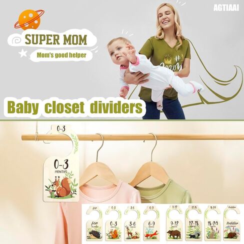 فواصل خزانة الاطفال، منظم ملابس الاطفال، فواصل ملابس الاطفال للخزانة، 8 قطع مزدوجة الجوانب بنمط حيوانات خشبية، منظم ملابس الاطفال الرضع بحجم جميل للبنات والاولاد in Kuwait