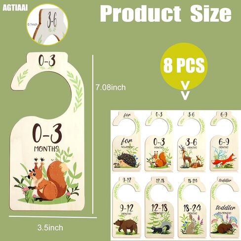 فواصل خزانة الاطفال، منظم ملابس الاطفال، فواصل ملابس الاطفال للخزانة، 8 قطع مزدوجة الجوانب بنمط حيوانات خشبية، منظم ملابس الاطفال الرضع بحجم جميل للبنات والاولاد in Kuwait