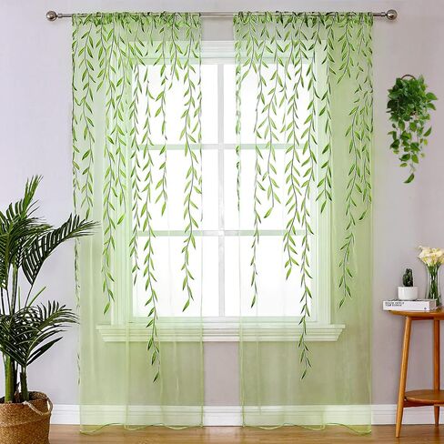 BROSHAN 2 Panels Sheer Curtains Yellow, Light Yellow Curtains Sheer Printed Voile Tulle Window Curtains Fall Leaves Bedroom Curtains Sheers Rod Pocket Transparent Window Curtains in Kuwait