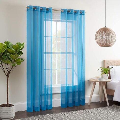 ستائر النوافذ Eclipse Kiara Modern Sheer Voile Light Filtering Grommet Window لغرفة النوم (لوحتان)، 54 بوصة × 84 بوصة، أبيض in Saudi Arabia