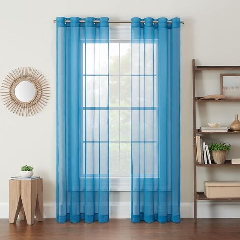 ستائر النوافذ Eclipse Kiara Modern Sheer Voile Light Filtering Grommet Window لغرفة النوم (لوحتان)، 54 بوصة × 84 بوصة، أبيض in Saudi Arabia