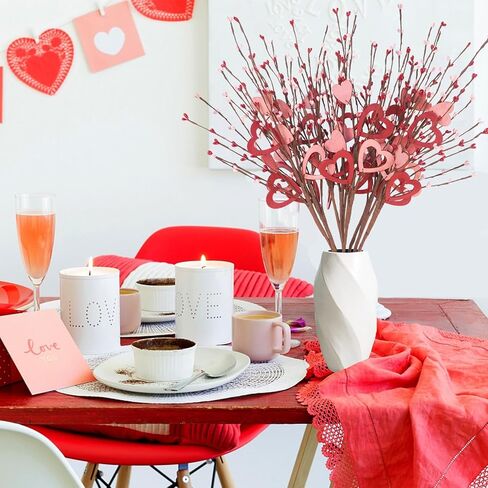 Phliofd 8 قطع ديكور عيد الحب، 23.5 سم طولًا صناعيًا لعيد الحب زهور التوت ينبع مع قلب خشبي أحمر وردي هدايا عيد الحب لذكرى الزفاف وديكور طاولة المنزل in Kuwait