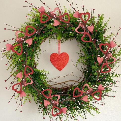 Phliofd 8 قطع ديكور عيد الحب، 23.5 سم طولًا صناعيًا لعيد الحب زهور التوت ينبع مع قلب خشبي أحمر وردي هدايا عيد الحب لذكرى الزفاف وديكور طاولة المنزل in Kuwait