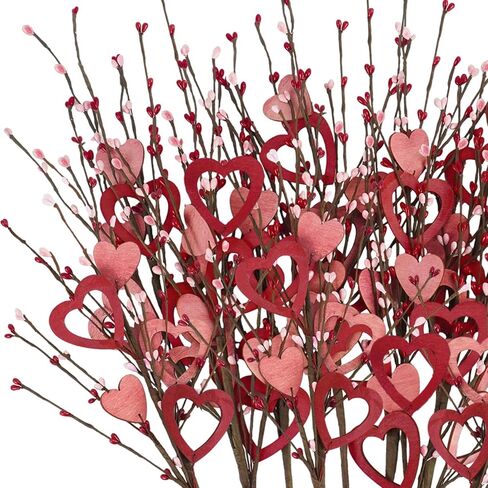Phliofd 8 قطع ديكور عيد الحب، 23.5 سم طولًا صناعيًا لعيد الحب زهور التوت ينبع مع قلب خشبي أحمر وردي هدايا عيد الحب لذكرى الزفاف وديكور طاولة المنزل in Kuwait