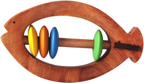 Shumee Wooden Baby Rattle Clutching Toy - Bear Shaped Teether for Babies - (6 Months+) |100% Child Safe| 11cm|Baby Shower/Birthday Gifts|New Born Gifts| Wooden Rattle| Wooden Montessori Toys in Saudi Arabia