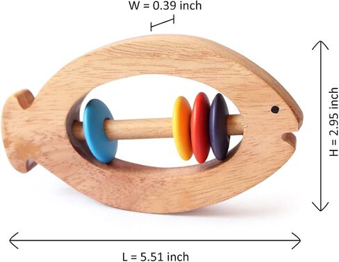 Shumee Wooden Baby Rattle Clutching Toy - Bear Shaped Teether for Babies - (6 Months+) |100% Child Safe| 11cm|Baby Shower/Birthday Gifts|New Born Gifts| Wooden Rattle| Wooden Montessori Toys in Saudi Arabia