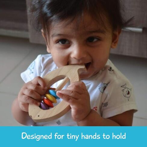 Shumee Wooden Baby Rattle Clutching Toy - Bear Shaped Teether for Babies - (6 Months+) |100% Child Safe| 11cm|Baby Shower/Birthday Gifts|New Born Gifts| Wooden Rattle| Wooden Montessori Toys in Saudi Arabia