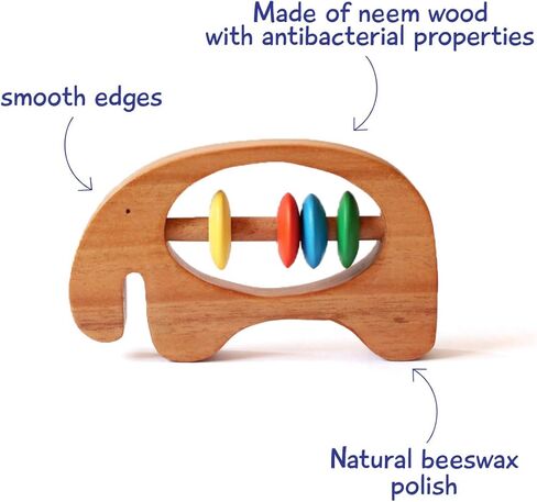 Shumee Wooden Baby Rattle Clutching Toy - Bear Shaped Teether for Babies - (6 Months+) |100% Child Safe| 11cm|Baby Shower/Birthday Gifts|New Born Gifts| Wooden Rattle| Wooden Montessori Toys in Kuwait