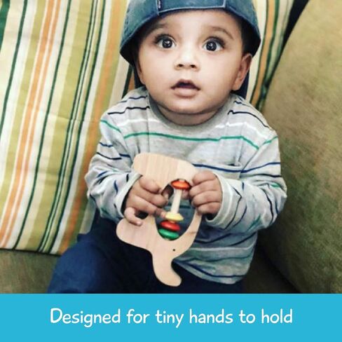 Shumee Wooden Baby Rattle Clutching Toy - Bear Shaped Teether for Babies - (6 Months+) |100% Child Safe| 11cm|Baby Shower/Birthday Gifts|New Born Gifts| Wooden Rattle| Wooden Montessori Toys in Kuwait