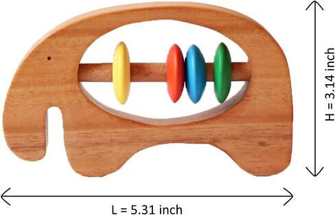 Shumee Wooden Baby Rattle Clutching Toy - Bear Shaped Teether for Babies - (6 Months+) |100% Child Safe| 11cm|Baby Shower/Birthday Gifts|New Born Gifts| Wooden Rattle| Wooden Montessori Toys in Kuwait