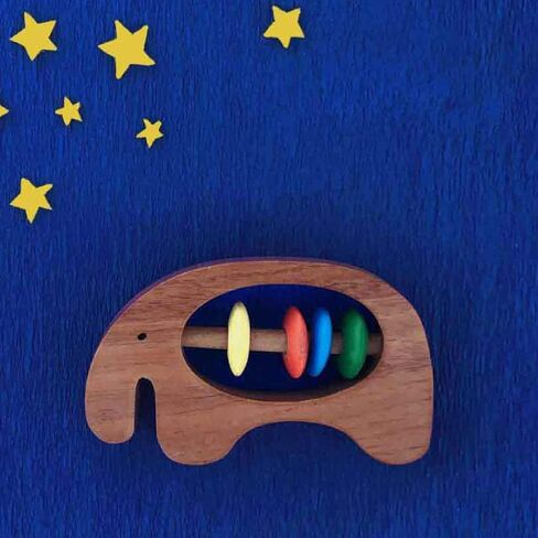 Shumee Wooden Baby Rattle Clutching Toy - Bear Shaped Teether for Babies - (6 Months+) |100% Child Safe| 11cm|Baby Shower/Birthday Gifts|New Born Gifts| Wooden Rattle| Wooden Montessori Toys in Kuwait