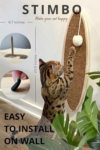 Wooden cat Scratching Post, Natural Wood and sisal Scratching Post, for Large Medium and Small Cats, Wall-Mounted Designer Scratching Post with Toy, Protect Furniture and Walls from Claws in Saudi Arabia