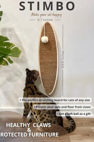 Wooden cat Scratching Post, Natural Wood and sisal Scratching Post, for Large Medium and Small Cats, Wall-Mounted Designer Scratching Post with Toy, Protect Furniture and Walls from Claws in Saudi Arabia