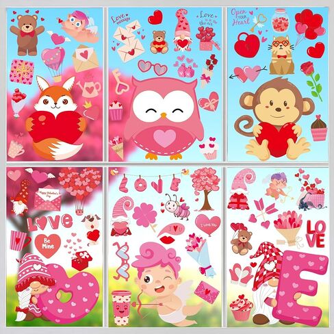 Valentine's Day Window Clings Double Sided Valentine Window Stickers Gnome Stickers for Home Wedding Anniversary Shop Window Glass Decoration in Kuwait
