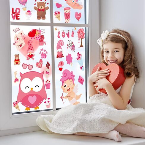 Valentine's Day Window Clings Double Sided Valentine Window Stickers Gnome Stickers for Home Wedding Anniversary Shop Window Glass Decoration in Kuwait