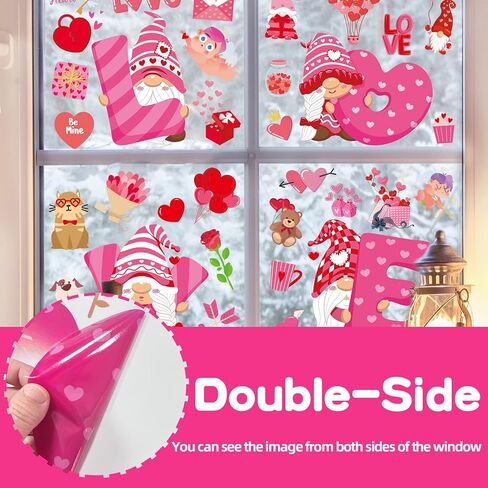 Valentine's Day Window Clings Double Sided Valentine Window Stickers Gnome Stickers for Home Wedding Anniversary Shop Window Glass Decoration in Kuwait