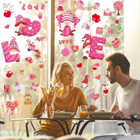 Valentine's Day Window Clings Double Sided Valentine Window Stickers Gnome Stickers for Home Wedding Anniversary Shop Window Glass Decoration in Kuwait