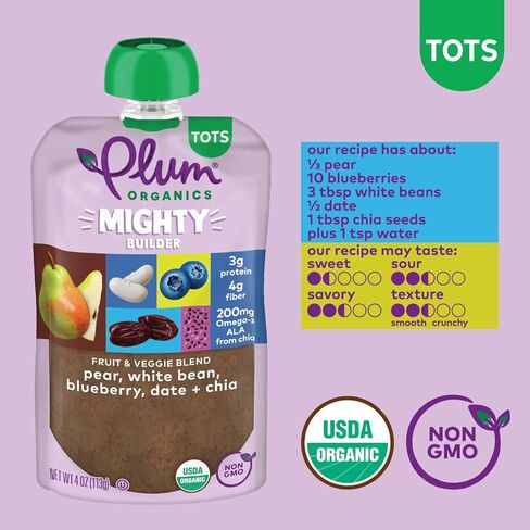 طعام الأطفال العضوي من بلوم أورجانيكس مايتي بيلدر - مجموعة متنوعة من مزيج الفواكه والخضروات - كيس 118 مل (عبوة من 24 كيسًا) - كيس طعام للأطفال الصغار من الفواكه والخضروات العضوية in Kuwait