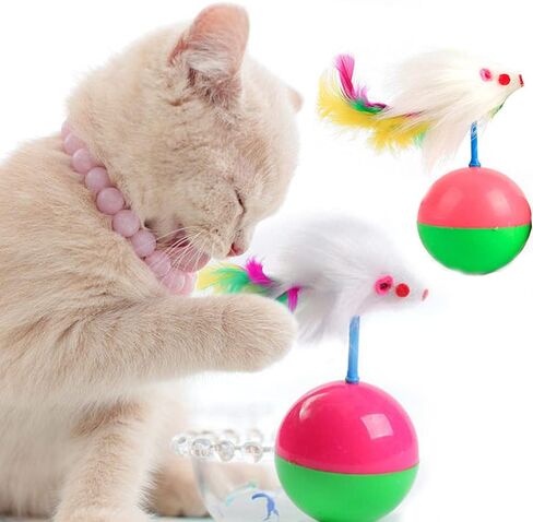 2 Pieces of Colorful Feather cat Toys - Tease cat Tumbler Mouse Toys, cat Interactive self hi Toys, Ball Toys (Little Mouse) in Kuwait
