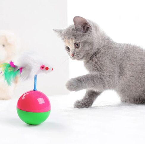 2 Pieces of Colorful Feather cat Toys - Tease cat Tumbler Mouse Toys, cat Interactive self hi Toys, Ball Toys (Little Mouse) in Kuwait