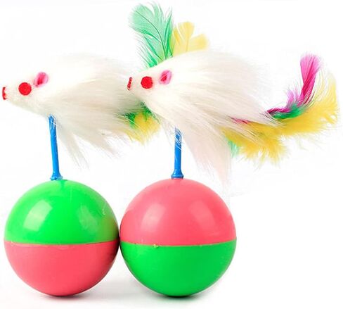 2 Pieces of Colorful Feather cat Toys - Tease cat Tumbler Mouse Toys, cat Interactive self hi Toys, Ball Toys (Little Mouse) in Kuwait