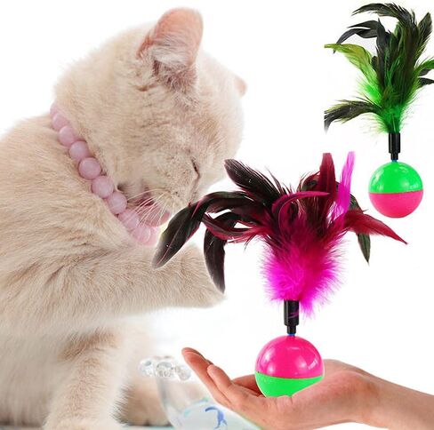 2 Pieces of Colorful Feather cat Toys - Tease cat Tumbler Mouse Toys, cat Interactive self hi Toys, Ball Toys (Little Mouse) in Kuwait
