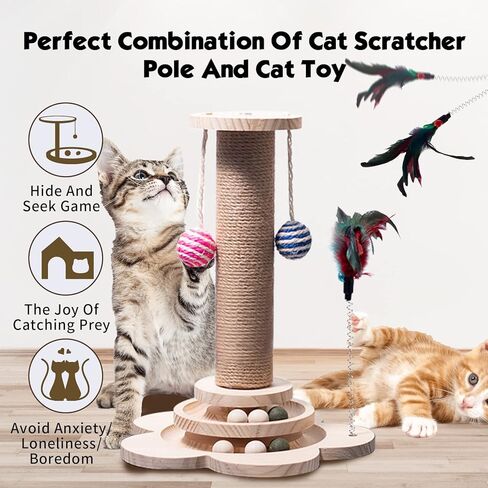 Cat Toy 2-Layer Turntable Cat Toys Ball Tracks, 11.5x18 inch Kitten Toys Interactive Cat Toy with Six Interactive Balls and Two Sisal Dangling Balls, Cat Scratching Post for Indoor Cats and Kittens in Kuwait