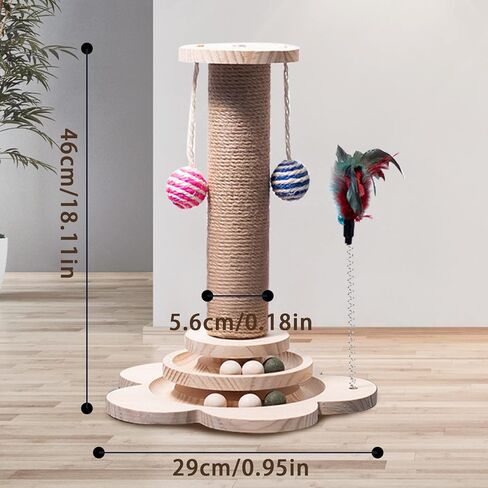 Cat Toy 2-Layer Turntable Cat Toys Ball Tracks, 11.5x18 inch Kitten Toys Interactive Cat Toy with Six Interactive Balls and Two Sisal Dangling Balls, Cat Scratching Post for Indoor Cats and Kittens in Kuwait