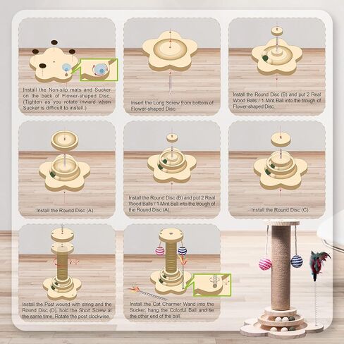 Cat Toy 2-Layer Turntable Cat Toys Ball Tracks, 11.5x18 inch Kitten Toys Interactive Cat Toy with Six Interactive Balls and Two Sisal Dangling Balls, Cat Scratching Post for Indoor Cats and Kittens in Kuwait