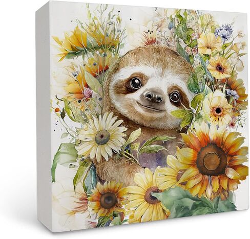 OFlich Sloth Wooden Box Signs - Sloth Decor, Sloth Gifts for Women Men, Summer Signs for Home Decor 5x5, Sloth Stuff, Summer Flower Sloth Signs in Saudi Arabia