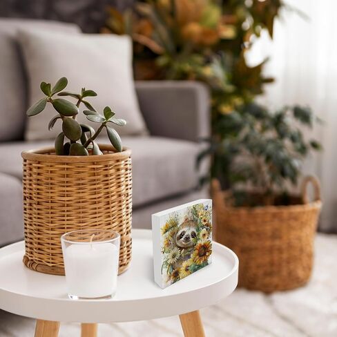 OFlich Sloth Wooden Box Signs - Sloth Decor, Sloth Gifts for Women Men, Summer Signs for Home Decor 5x5, Sloth Stuff, Summer Flower Sloth Signs in Saudi Arabia