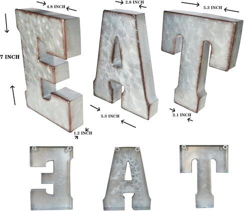Zoreal Galvanized EAT Sign Rustic Metal Letters Free Standing Decorative Sign Wall Decor in Saudi Arabia