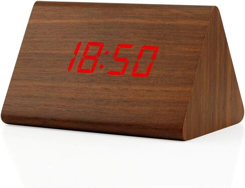 OCT17 Wooden Wood Clock, New Version LED Alarm Digital Desk Clock Adjustable Brightness, Alarm Time, Displays Time Date Temperature - Bamboo in Kuwait