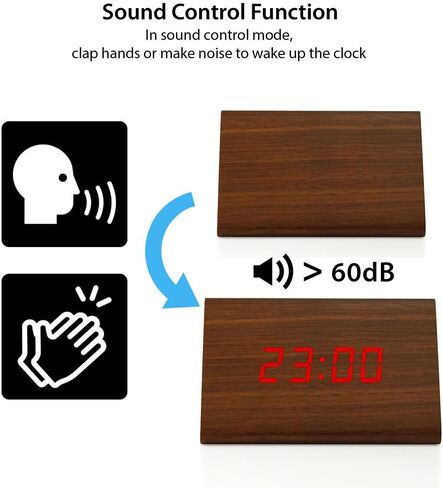 OCT17 Wooden Wood Clock, New Version LED Alarm Digital Desk Clock Adjustable Brightness, Alarm Time, Displays Time Date Temperature - Bamboo in Kuwait