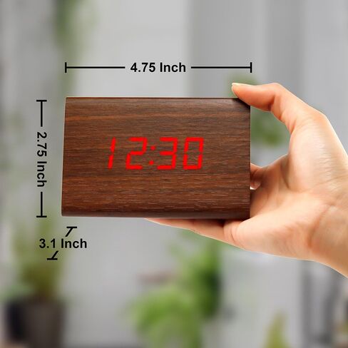 OCT17 Wooden Wood Clock, New Version LED Alarm Digital Desk Clock Adjustable Brightness, Alarm Time, Displays Time Date Temperature - Bamboo in Kuwait