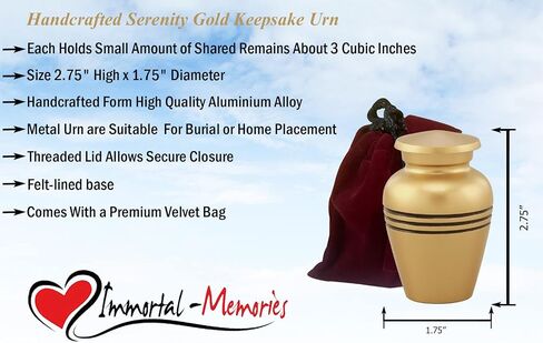 جرة تذكارية من Immortal-Memories Serenity للرماد - الجرار المصغرة - جرة صغيرة - جرة الحيوانات الأليفة - جرة رمزية مع حقيبة مخملية (أحمر) in Kuwait