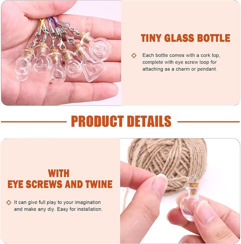 Tanstic 119Pcs 6 Shapes Glass Jars Bottles with Cork Stoppers Set, 48Pcs Wish Bottles Glass Favor Jars with 50Pcs Eye Screws, Lobster Claw Clasps and 30 Yards Twine for Wedding Party DIY Decoration in Saudi Arabia