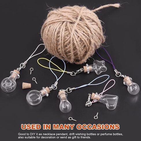 Tanstic 119Pcs 6 Shapes Glass Jars Bottles with Cork Stoppers Set, 48Pcs Wish Bottles Glass Favor Jars with 50Pcs Eye Screws, Lobster Claw Clasps and 30 Yards Twine for Wedding Party DIY Decoration in Saudi Arabia