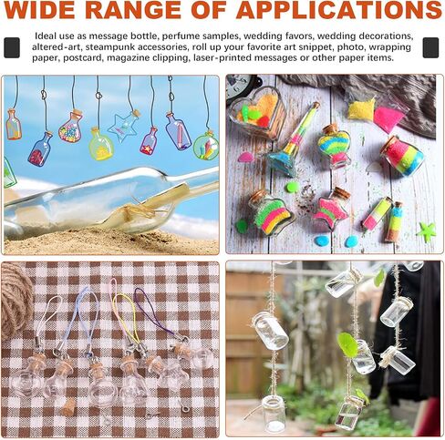 Tanstic 119Pcs 6 Shapes Glass Jars Bottles with Cork Stoppers Set, 48Pcs Wish Bottles Glass Favor Jars with 50Pcs Eye Screws, Lobster Claw Clasps and 30 Yards Twine for Wedding Party DIY Decoration in Saudi Arabia