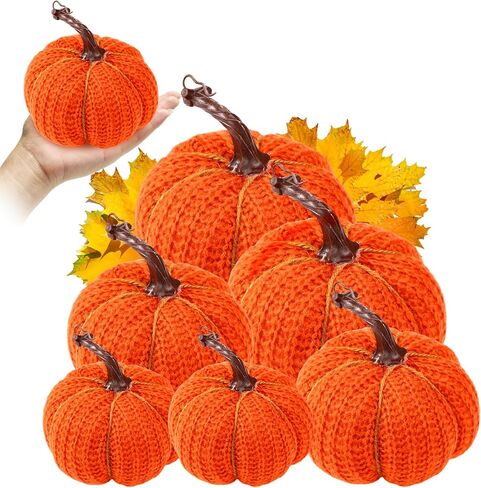 Timgle Set of 6 Fall Faux Orange Pumpkins Decorative Crochet Pumpkins Fall Knit Pumpkins for Halloween Thanksgiving Home Farmhouse Harvest Wedding Rustic Table Centerpiece Mantel Kitchen Decor in Kuwait