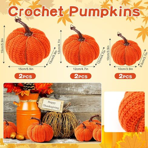 Timgle Set of 6 Fall Faux Orange Pumpkins Decorative Crochet Pumpkins Fall Knit Pumpkins for Halloween Thanksgiving Home Farmhouse Harvest Wedding Rustic Table Centerpiece Mantel Kitchen Decor in Kuwait