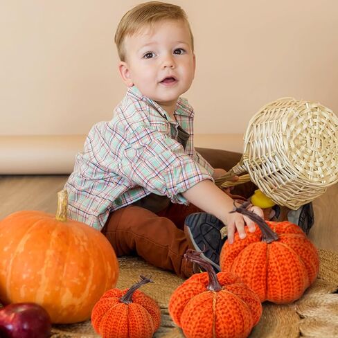 Timgle Set of 6 Fall Faux Orange Pumpkins Decorative Crochet Pumpkins Fall Knit Pumpkins for Halloween Thanksgiving Home Farmhouse Harvest Wedding Rustic Table Centerpiece Mantel Kitchen Decor in Kuwait