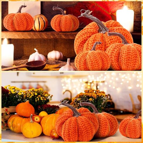 Timgle Set of 6 Fall Faux Orange Pumpkins Decorative Crochet Pumpkins Fall Knit Pumpkins for Halloween Thanksgiving Home Farmhouse Harvest Wedding Rustic Table Centerpiece Mantel Kitchen Decor in Kuwait