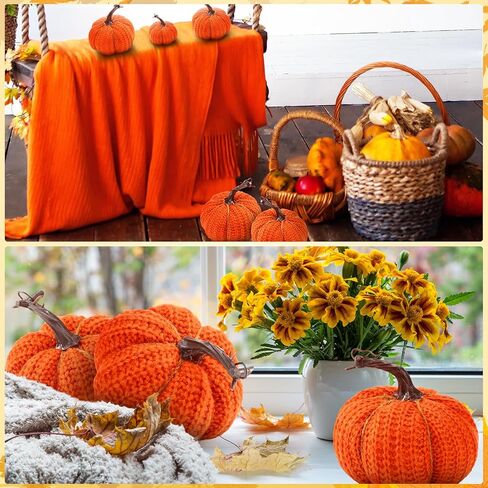 Timgle Set of 6 Fall Faux Orange Pumpkins Decorative Crochet Pumpkins Fall Knit Pumpkins for Halloween Thanksgiving Home Farmhouse Harvest Wedding Rustic Table Centerpiece Mantel Kitchen Decor in Kuwait