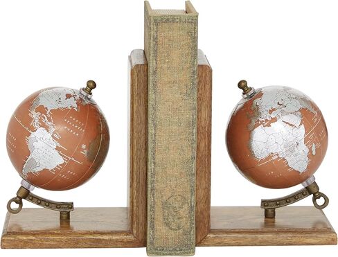 Deco 79 Wood Globe Bookends, Set of 2 7", 7"H, Brown in Kuwait