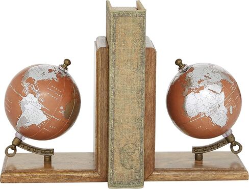 Deco 79 Wood Globe Bookends, Set of 2 7", 7"H, Brown in Kuwait